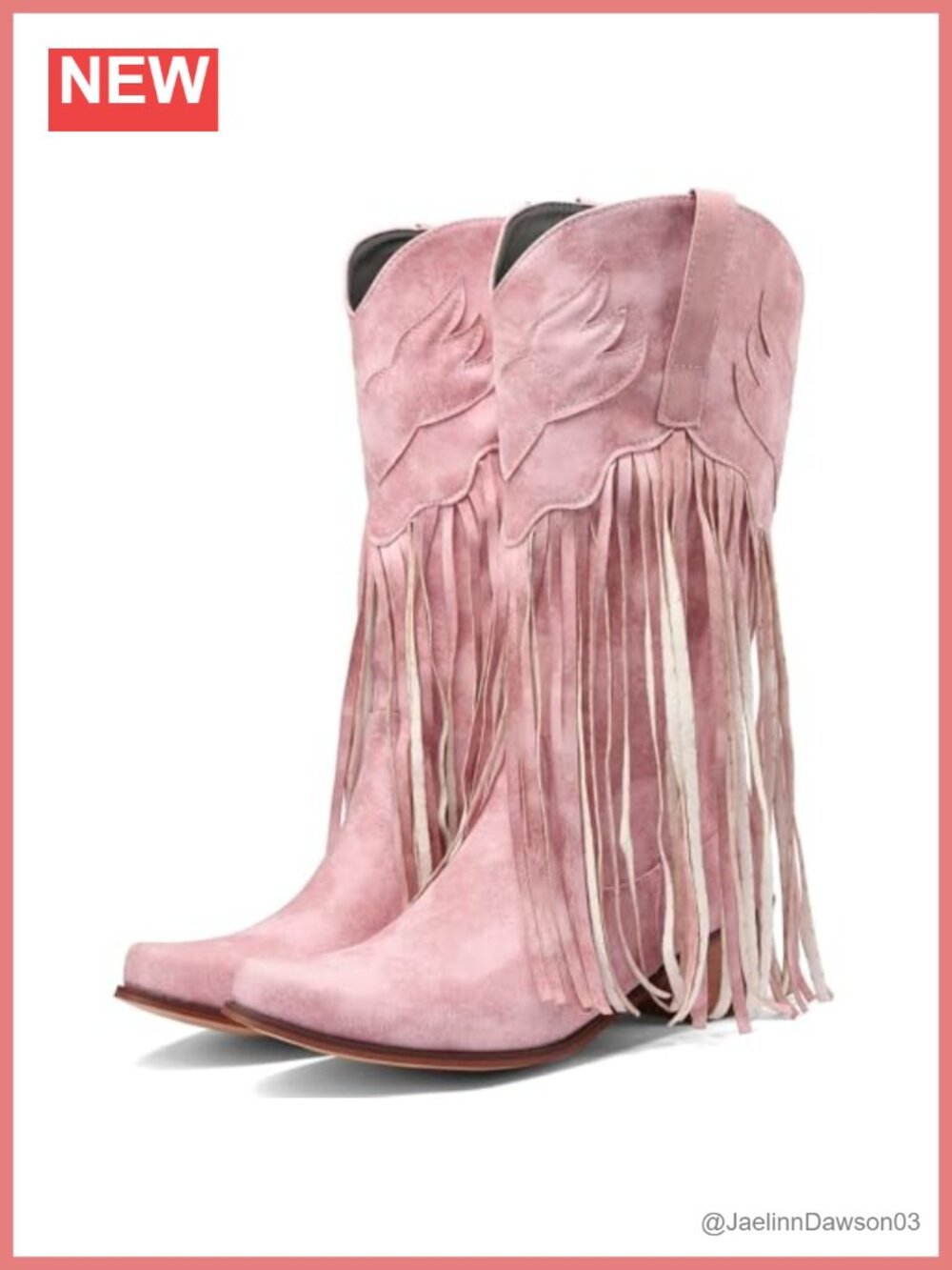 Fringe Cowboy Boots Mid Calf Embroidered Western Pull On Square Toe